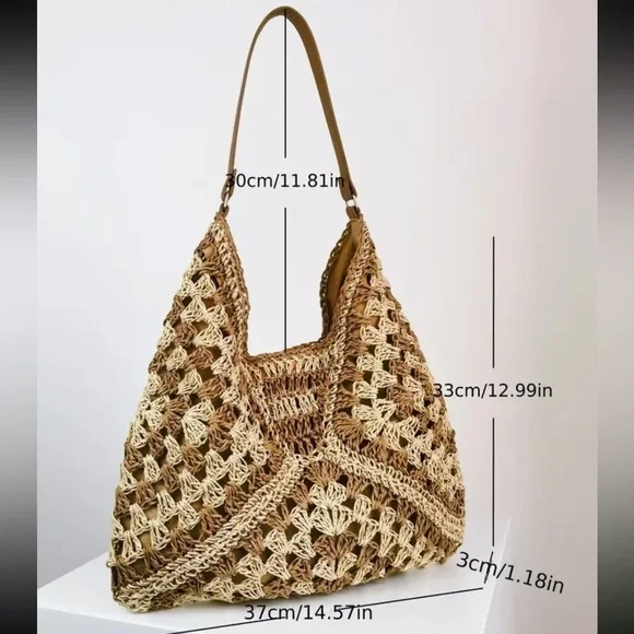 Boho Chic Vintage Straw Woven Hobo Bag - Picture 7 of 7